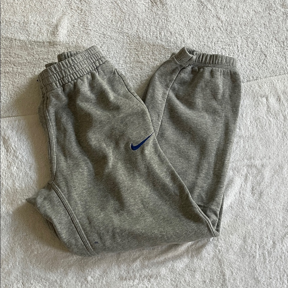 Nike Kids Heather Gray Joggers with Navy Swoosh
